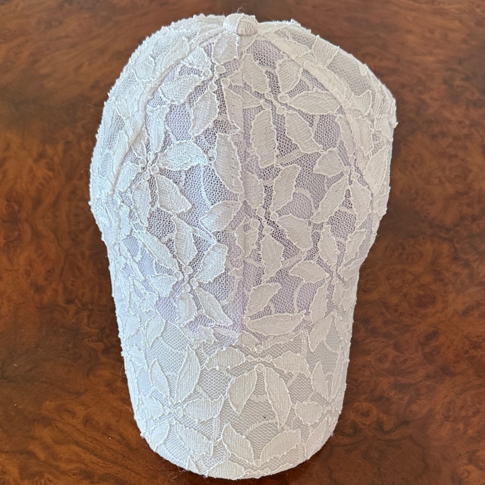 Lace Overlay Baseball Cap in White